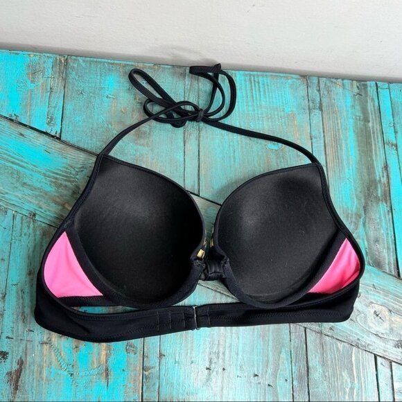 Pink Victoria’s Secret Studded Black Bikini Halter Top Size Medium - Picture 3 of 7